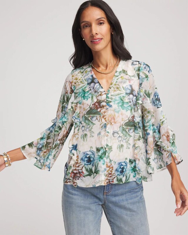 Georgette Ruffled V-Neck Blouse - image 1